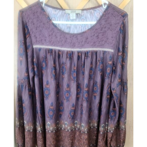 Boho Vintage American Maroon Peasant Blouse SzM - Picture 1 of 4